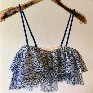 AERIE Bralette or Crop Top Blue White Ruffles Sz M